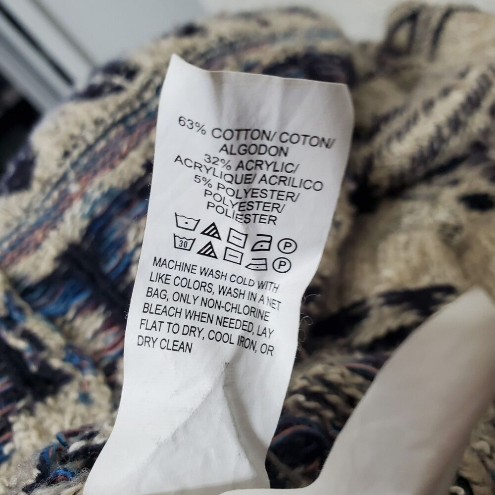 Lucky Brand Cardigan Sweater Size L/XL Oatmeal Tribal Aztec Western Open Front - Picture 12 of 12